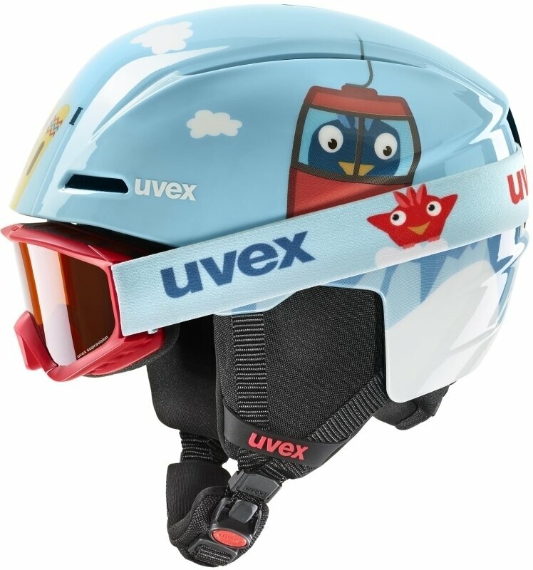 Casco de esquí UVEX Viti Set Junior Light Blue Birdy 46-50 cm Casco de esquí