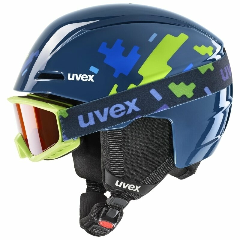 Capacete de esqui UVEX Viti Set Junior Blue Puzzle 51-55 cm Capacete de esqui