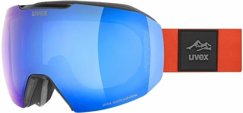 Masques de ski UVEX Epic Attract Black Mat Mirror Blue/Contrastview Smoke Lasergold Lite Masques de ski