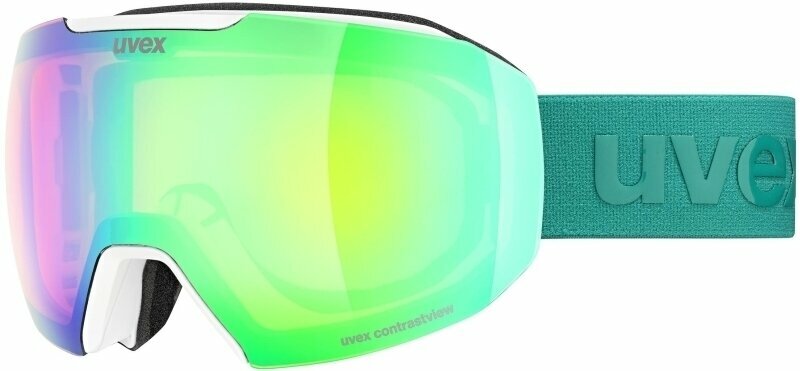 Masques de ski UVEX Epic Attract White Mat Mirror Green/Contrastview Orange Lasergold Lite Masques de ski