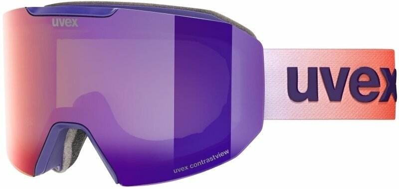 Óculos de esqui UVEX Evidnt Attract Purple Bash Mat Mirror Ruby/Contrastview Green Lasergold Lite Óculos de esqui