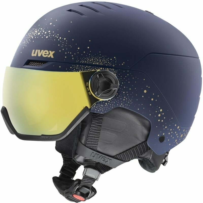Casco de esquí UVEX Wanted Visor WE Polar Sparkle/Gold 54-58 cm Casco de esquí