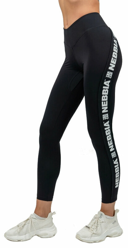 Calças de fitness Nebbia High Waisted Side Stripe Leggings Iconic Black XS Calças de fitness