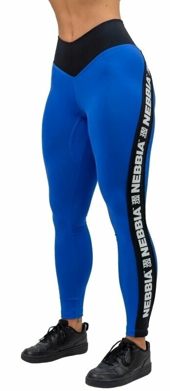 Fitnes hlače Nebbia High Waisted Side Stripe Leggings Iconic Blue M Fitnes hlače