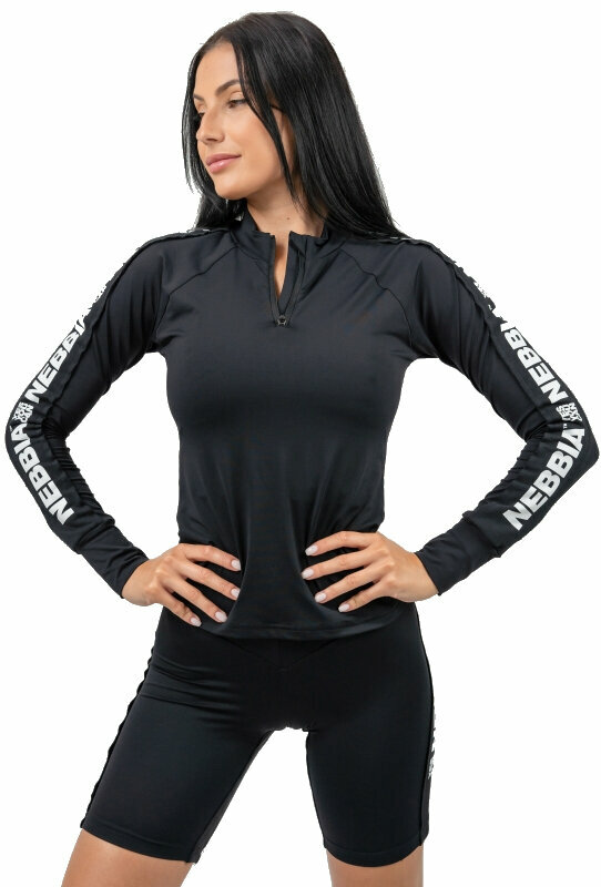 Fitness póló Nebbia Long Sleeve Zipper Top Winner Black XS Fitness póló