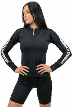 T-shirt de fitness Nebbia Long Sleeve Zipper Top Winner Black XS T-shirt de fitness - 1
