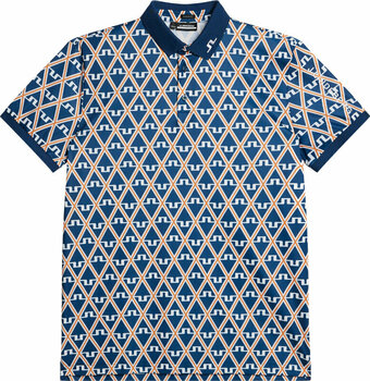 White and Navy Blue Monogram Print Polo Shirt