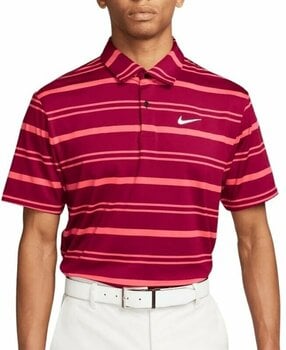 Polo Shirt Nike Dri-Fit Tour Mens Polo Shirt Stripe Noble Red/Ember Glow/White L - 1