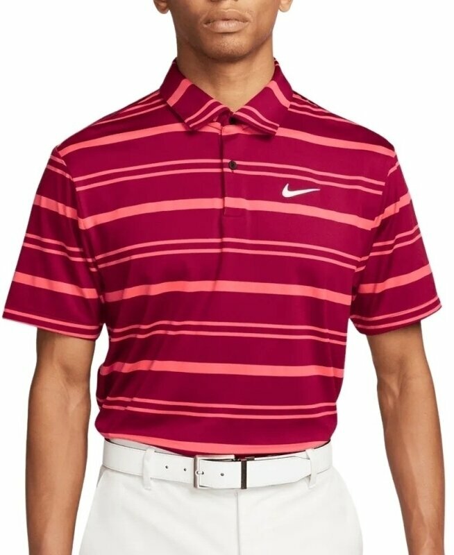 Риза за поло Nike Dri-Fit Tour Mens Polo Shirt Stripe Noble Red/Ember Glow/White XL
