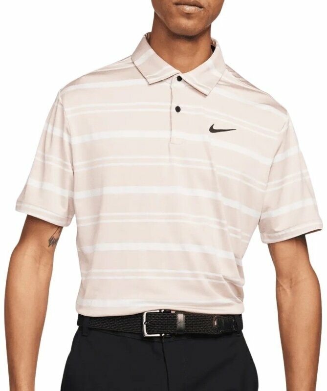 Koszulka Polo Nike Dri-Fit Tour Mens Polo Shirt Stripe Pink Oxford/Barely Rose/Black L