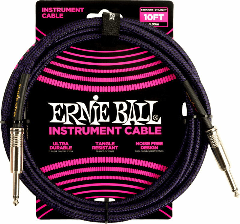 Photos - Cable (video, audio, USB) Ernie Ball Braided Straight Straight Inst Cable Black-Violet 3 