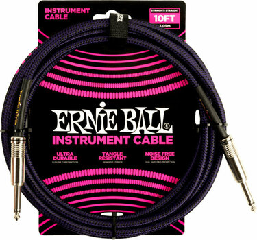 Καλώδιο Μουσικού Οργάνου Ernie Ball Braided Straight Straight Inst Cable Μαύρο χρώμα-Μωβ 3 μ. Ίσιος - Με γωνία - 1
