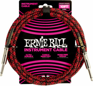 Instrumentkabel Ernie Ball Braided Straight Straight Inst Cable Rood-Zwart 3 m Recht - Gebogen - 1