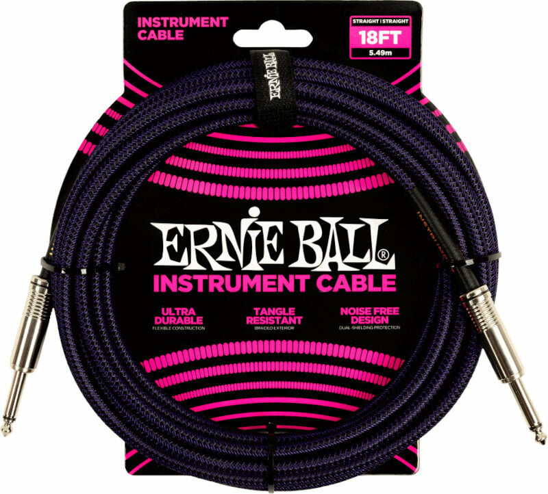 Instrumentkabel Ernie Ball Braided Straight Straight Inst Cable Svart-Violett 5,5 m Rak - Rak