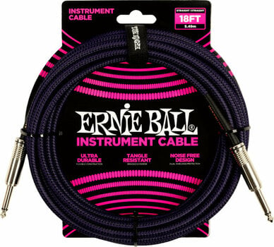Καλώδιο Μουσικού Οργάνου Ernie Ball Braided Straight Straight Inst Cable Μαύρο χρώμα-Μωβ 5,5 m Ευθεία - Ευθεία - 1