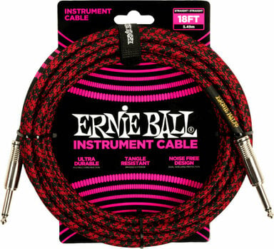 Kabel instrumentalny Ernie Ball Braided Straight Straight Inst Cable Czarny-Czerwony 5,5 m Prosty - Prosty - 1