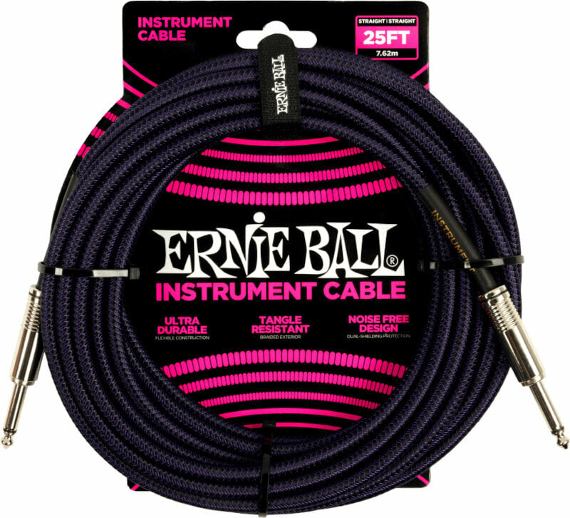 Nástrojový kabel Ernie Ball Braided Straight Straight Inst Cable Fialová 7,5 m Rovný - Rovný
