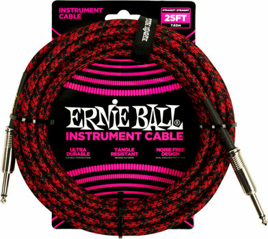 Инструментален кабел Ernie Ball Braided Straight Straight Inst Cable Черeн-Червен 7,5 m Директен - Директен - 1