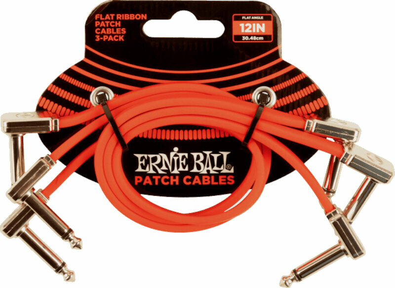Câble de patch Ernie Ball 12" Flat Ribbon Patch Cable Red 3-Pack Rouge 30 cm Angle - Angle
