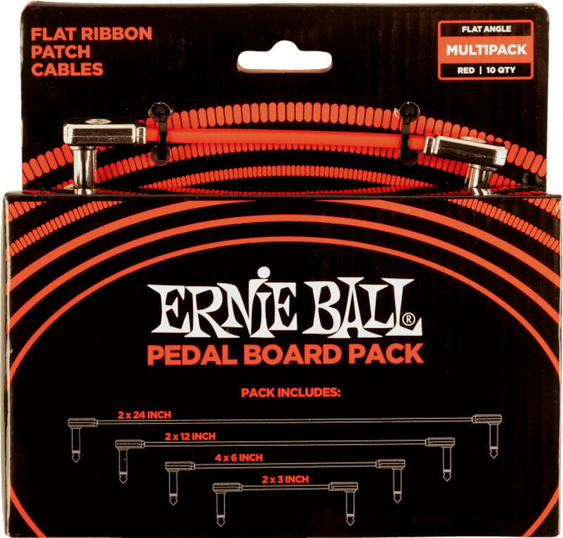 Kabel rozgałęziacz, Patch kabel Ernie Ball Flat Ribbon Patch Cables Pedalboard Czerwony 15 cm-30 cm-60 cm-7,5 cm Kątowy - Kątowy