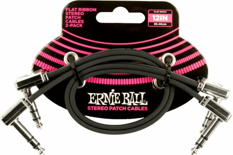 Prepojovací kábel, Patch kábel Ernie Ball Flat Ribbon Stereo Patch Cable Čierna 30 cm Zalomený - Zalomený