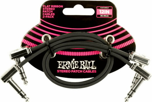Prepojovací kábel, Patch kábel Ernie Ball Flat Ribbon Stereo Patch Cable Čierna 30 cm Zalomený - Zalomený - 1