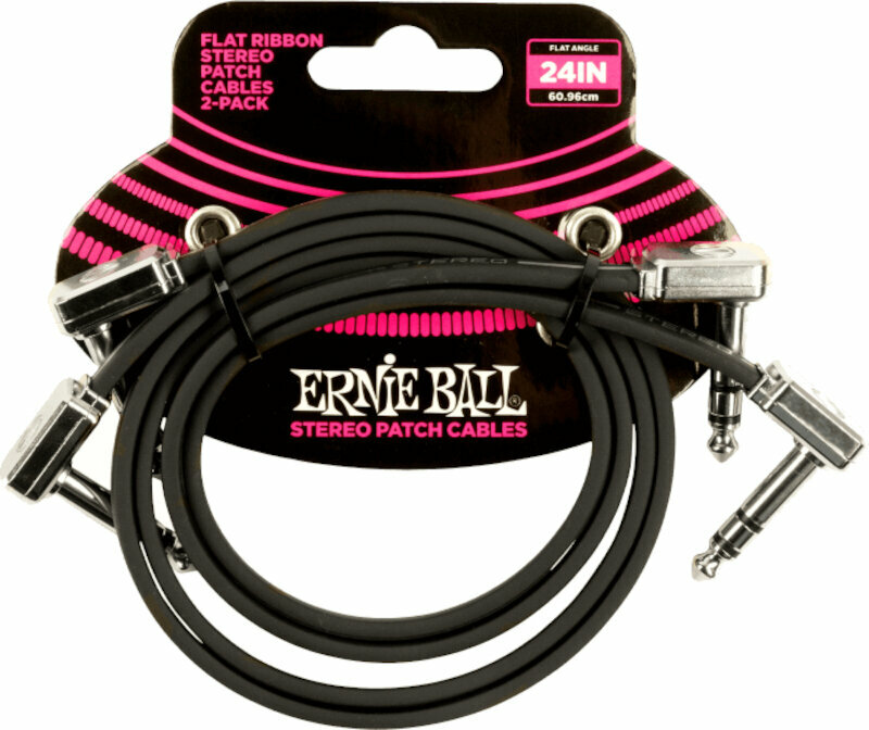 Cable adaptador/parche Ernie Ball Flat Ribbon Stereo Patch Cable Negro 60 cm Angulado - Angulado