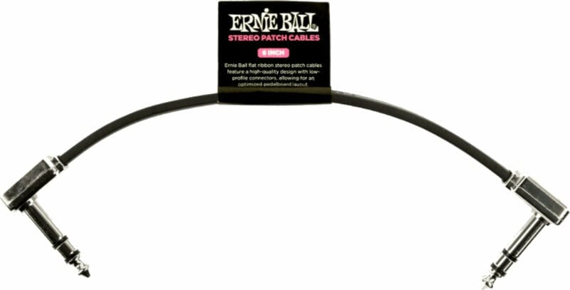 Adapter/Patch Cable Ernie Ball Flat Ribbon Stereo Patch Cable Black 15 cm Angled - Angled
