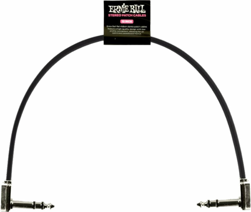 Patchkabel Ernie Ball Flat Ribbon Stereo Patch Cable Schwarz 30 cm Winkelklinke - Winkelklinke