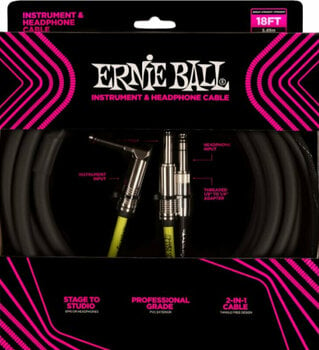 Instrument Cable Ernie Ball Instrument and Headphone Cable Black 50,5 cm Straight - Angled - 1