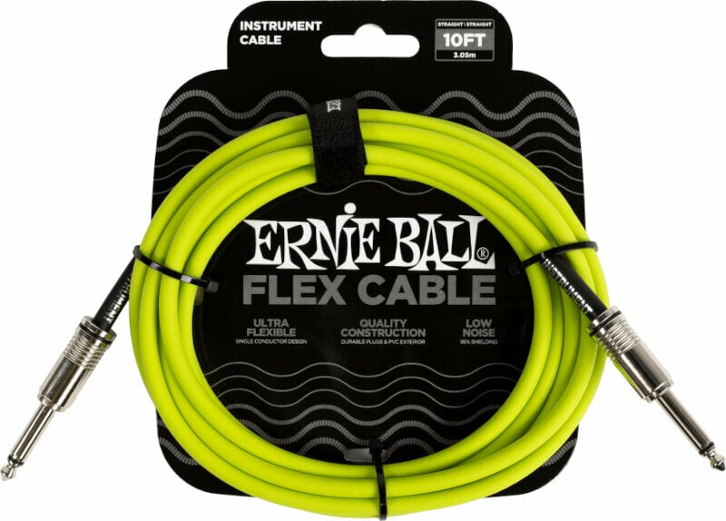 Nástrojový kábel Ernie Ball Flex Instrument Cable Straight/Straight Zelená 3 m Rovný - Rovný