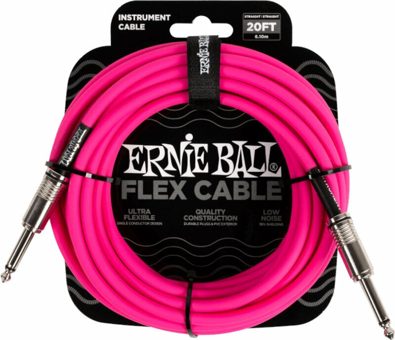 Cabo do instrumento Ernie Ball Flex Instrument Cable Straight/Straight Cor-de-rosa 6 m Reto - Reto