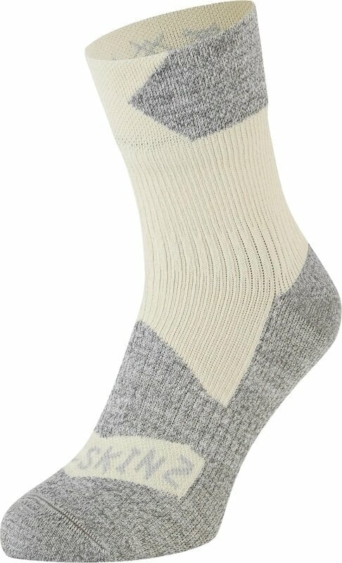 Kolesarske nogavice Sealskinz Bircham Waterproof All Weather Ankle Length Sock Cream/Grey Marl S Kolesarske nogavice