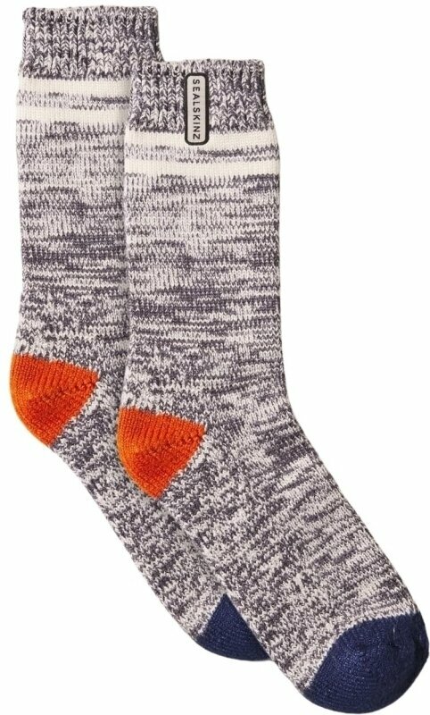 Cyklo ponožky Sealskinz Thwaite Bamboo Mid Length Twisted Sock Orange/Blue/Cream L/XL Cyklo ponožky