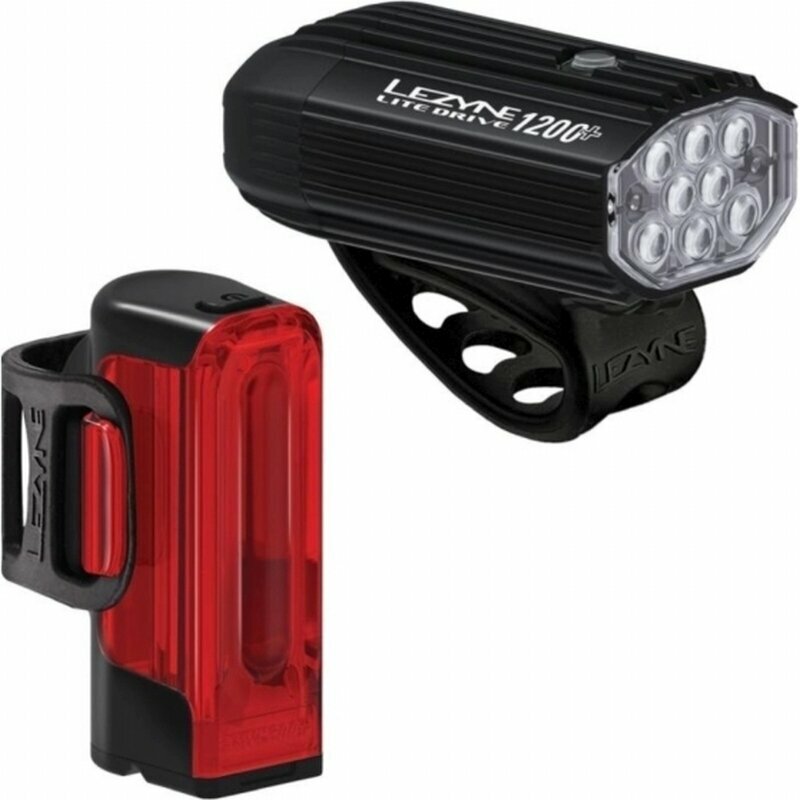 Luces de ciclismo Lezyne Lite Drive 1200+/Strip Drive Pro 400+ Pair Satin Black/Black Front 1200 lm / Rear 400 lm Luces de ciclismo