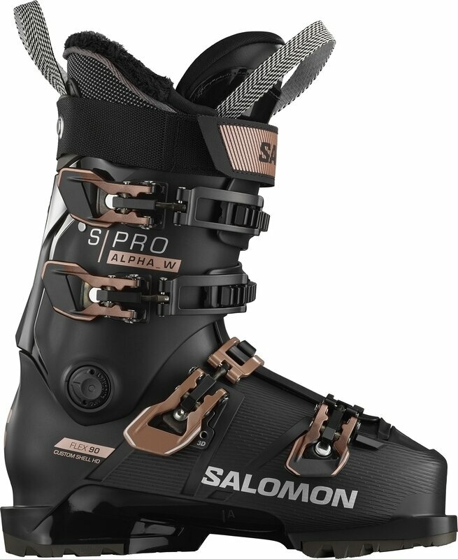 Chaussures de ski alpin Salomon S/Pro Alpha 90 W Black/Pink Gold Metallic/Silver 23/23,5 Chaussures de ski alpin