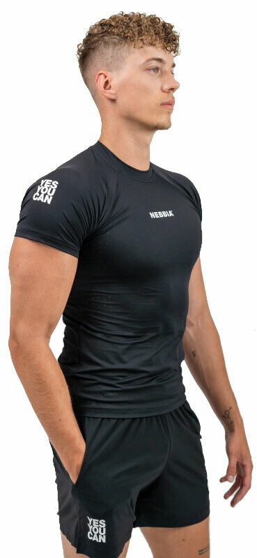Majica za fitnes Nebbia Workout Compression T-Shirt Performance Black 2XL Majica za fitnes