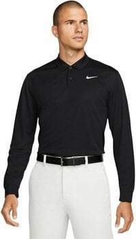 Polo Shirt Nike Dri-Fit Victory Solid Mens Long Sleeve Polo Black/White M - 1