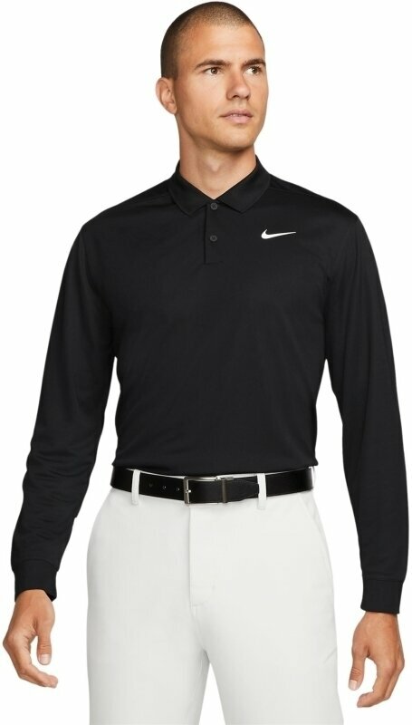 Polo Shirt Nike Dri-Fit Victory Solid Mens Long Sleeve Polo Black/White 2XL
