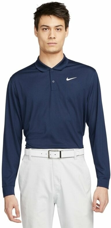 Polo-Shirt Nike Dri-Fit Victory Solid Mens Long Sleeve Polo College Navy/White XL