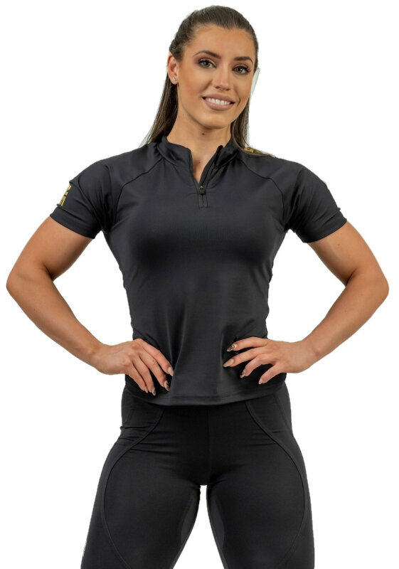 Фитнес тениска Nebbia Compression Zipper Shirt INTENSE Ultimate Black/Gold M Фитнес тениска