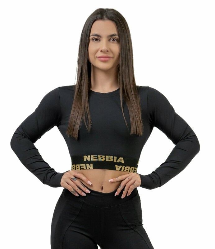 Fitness tričko Nebbia Long Sleeve Crop Top INTENSE Perform Black/Gold M Fitness tričko