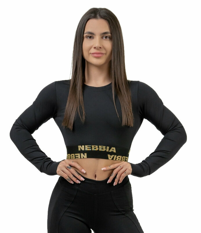 Fitness tričko Nebbia Long Sleeve Crop Top INTENSE Perform Black/Gold L Fitness tričko