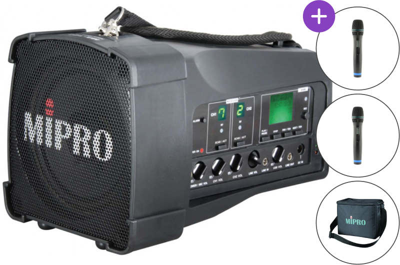 Battery powered PA system MiPro MA-100DB Vocal Dual Set Battery powered PA system