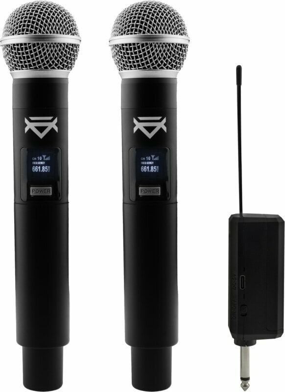 Microfon de mână fără fir Veles-X Dual Wireless Handheld Microphone Party Karaoke System with Receiver 195 - 211 MHz