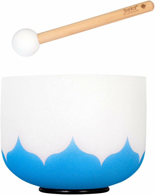 Percussions musicothérapeutiques Sela 8" Crystal Singing Bowl Lotus 440 Hz G - Blue (Throat Chakra) incl. 1 Wood Mallet