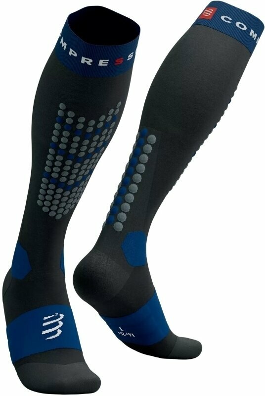 Calcetines para correr Compressport Alpine Ski Full Socks Black/Estate Blue T1 Calcetines para correr