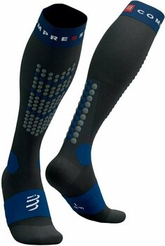 Meias de corrida Compressport Alpine Ski Full Socks Black/Estate Blue T1 Meias de corrida - 1