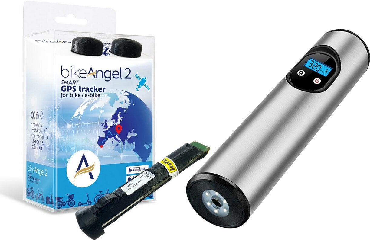 Cyklistická elektronika bikeAngel 2-BIKE/E-BIKE EU Smart GPS Tracker Alarm + Battery Air Pump SIlver Evropská unie