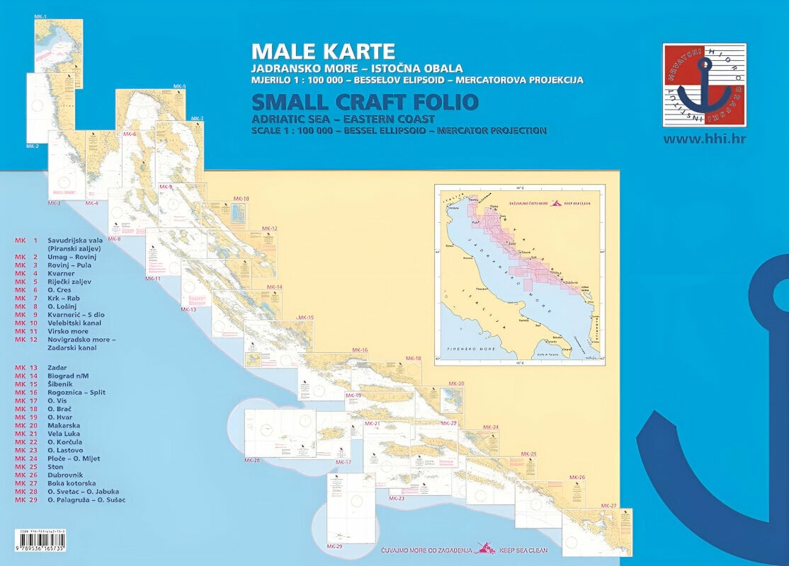 Mapa nawigacyjna HHI Male Karte Jadransko More/Small Craft Folio Adriatic Sea Eastern Coast 2022
